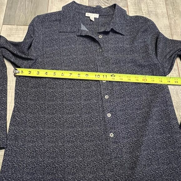 Lila Rose Blue Black Print Stretch 1/4 Button Popover Shirt Dress Academia 8 M - Picture 7 of 12